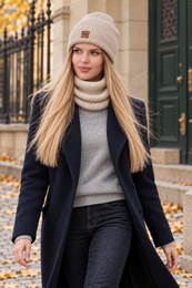Set cappello e sciarpa BRIGID - 100% lana merino - beige