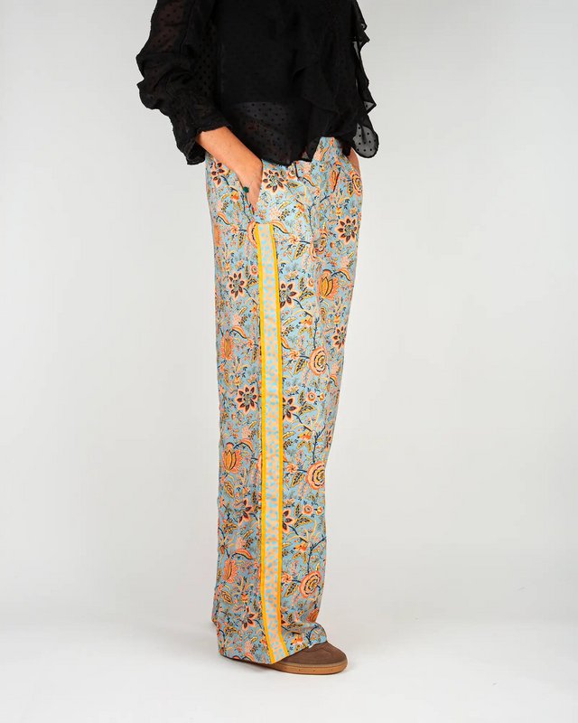 Pantaloni fluidi da donna con stampa Lolem blu