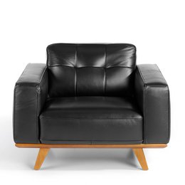 Poltrona rivestita in pelle e gambe in legno di Noce