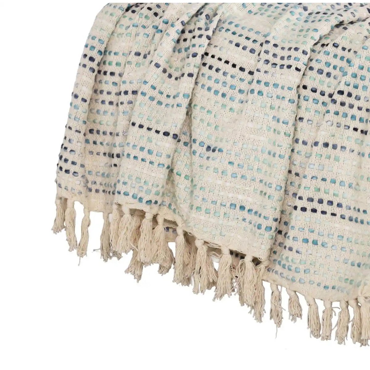 Plaid au crochet rayé beige clair avec franges – 120x180 cm par Urbane Hide
