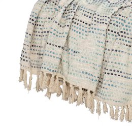 Lysbeige stribet hæklet kast med frynser – 120x180 cm fra Urbane Hide