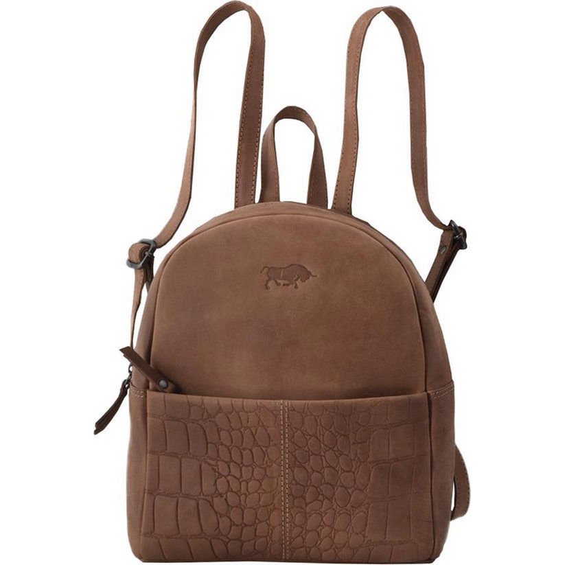 Backpack Ladies con crofone in pelle marrone chiaro - zaino in pelle di lusso con stampa di coccodrilli, una combinazione perfetta di stile e funzionalità per l'uso quotidiano.