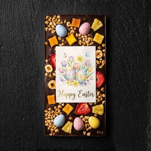 Dark chocolate Happy Easter strawberries, brittle, hazelnuts, eggs