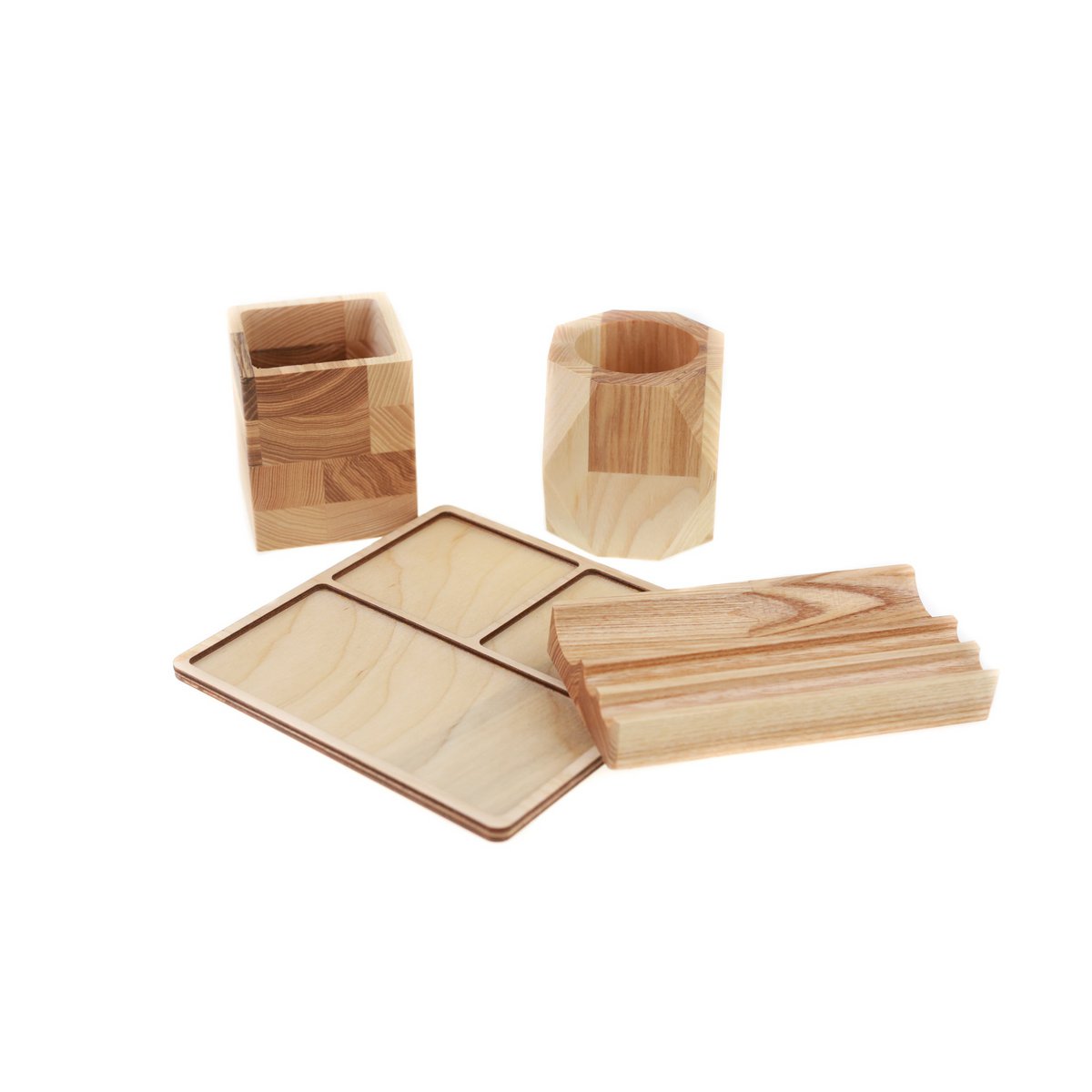 Wooden desk organizer with moss, Desk accessories with moss