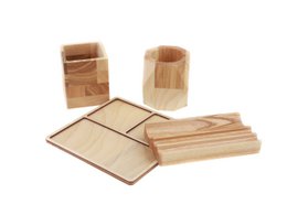 Wooden desk organizer with moss, Desk accessories with moss