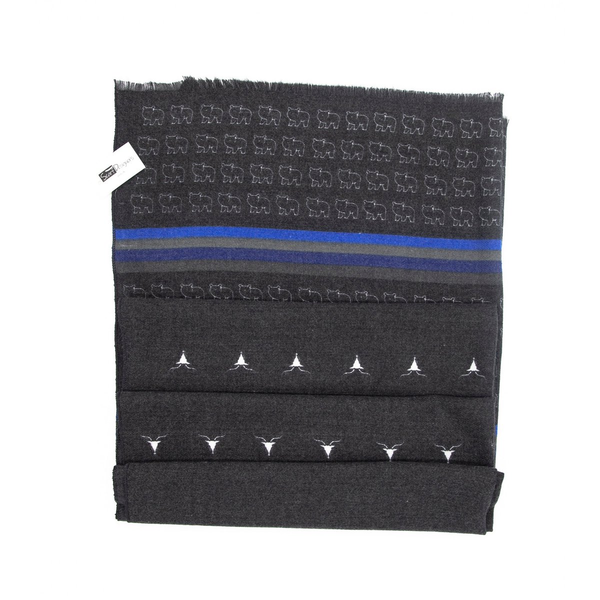 Baumwollschal mit Tierdruck in tiefem Schwarz