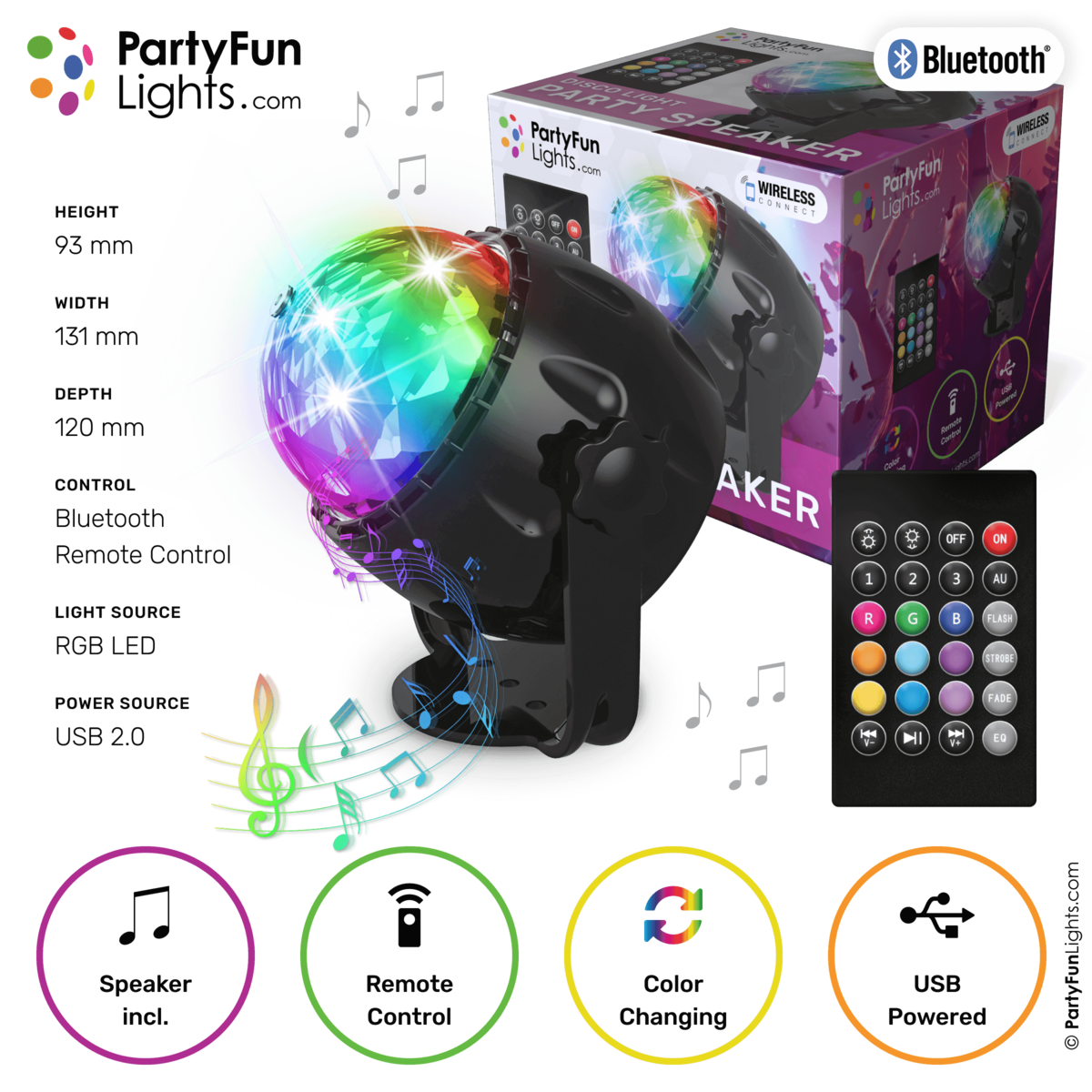 Disco lamp - Party Speaker - with remote control - LED - Bluetooth - USB