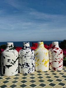 Handgemachte Ölflasche Ölspender Ölkännchen Keramikflasche "Schizzata" für Olivenöl & Essig aus Italien
