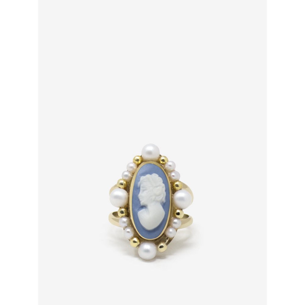Ofelia Sky Blue Cameo Pierścień z perłami