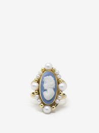 Ophelia Sky Blue Cameo Ring med perler