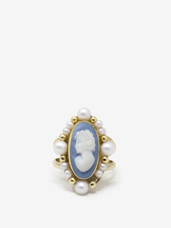 Ophelia Sky Blue Cameo Ring med perler