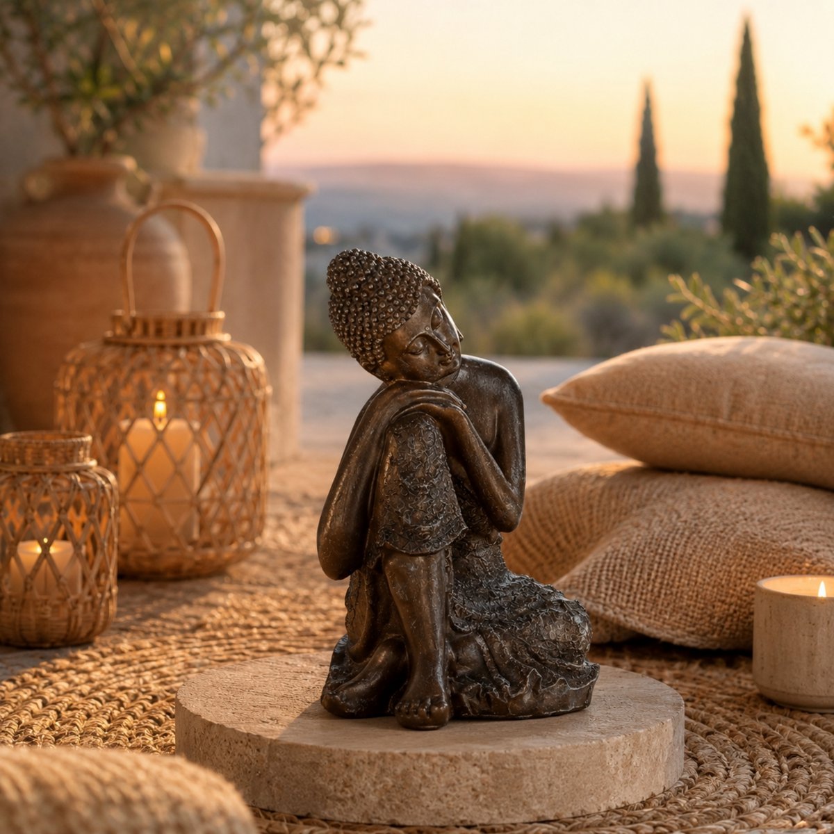 Estatua de Buda pensador tailandés - Decoración Zen y Feng Shui - Objeto de la suerte - Idea de regalo Zen - Decoración