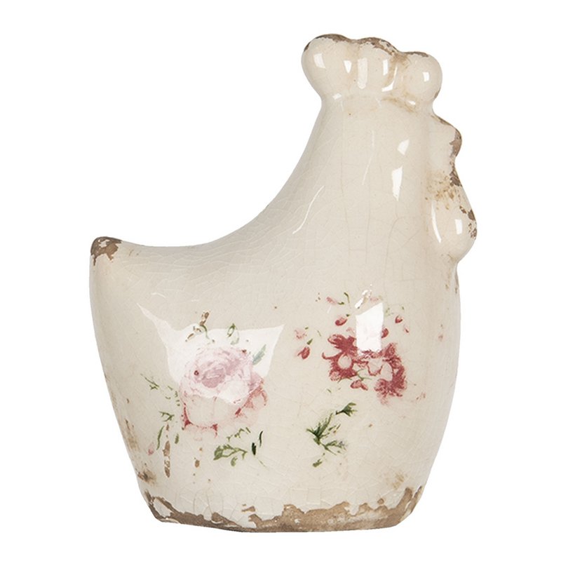 Dekoration Hühnchen 9x6x11 cm Beige Keramikblüten