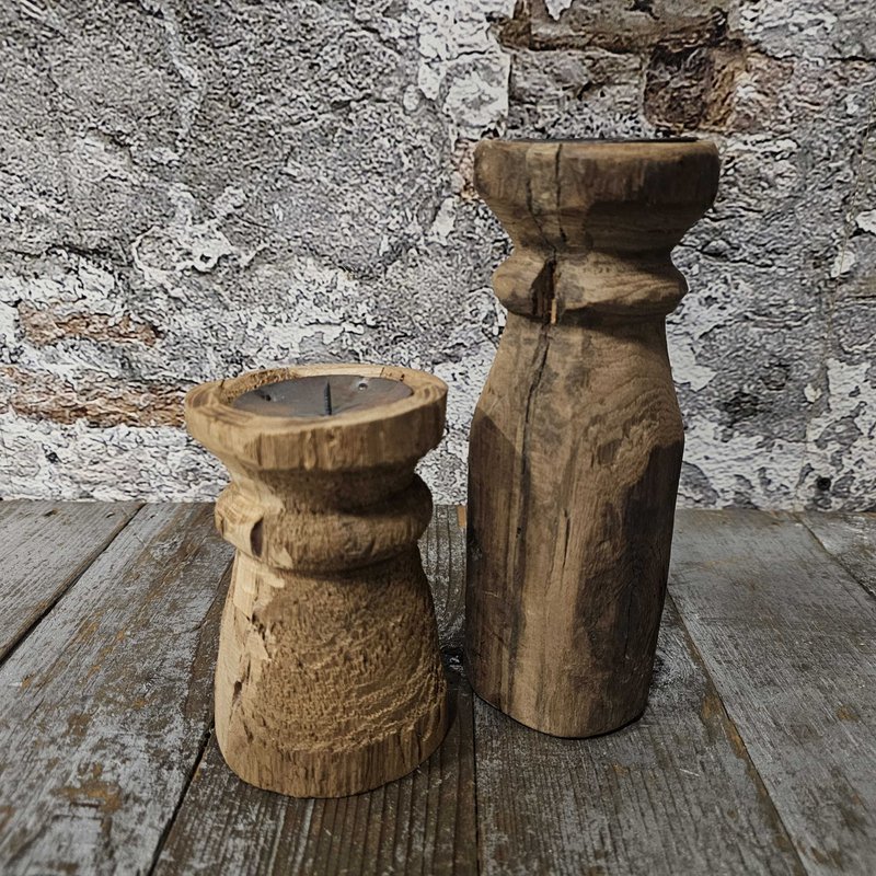 Kandelaar set van 2 hout Hoogte 12 en 17 cm (64) (74804ou)