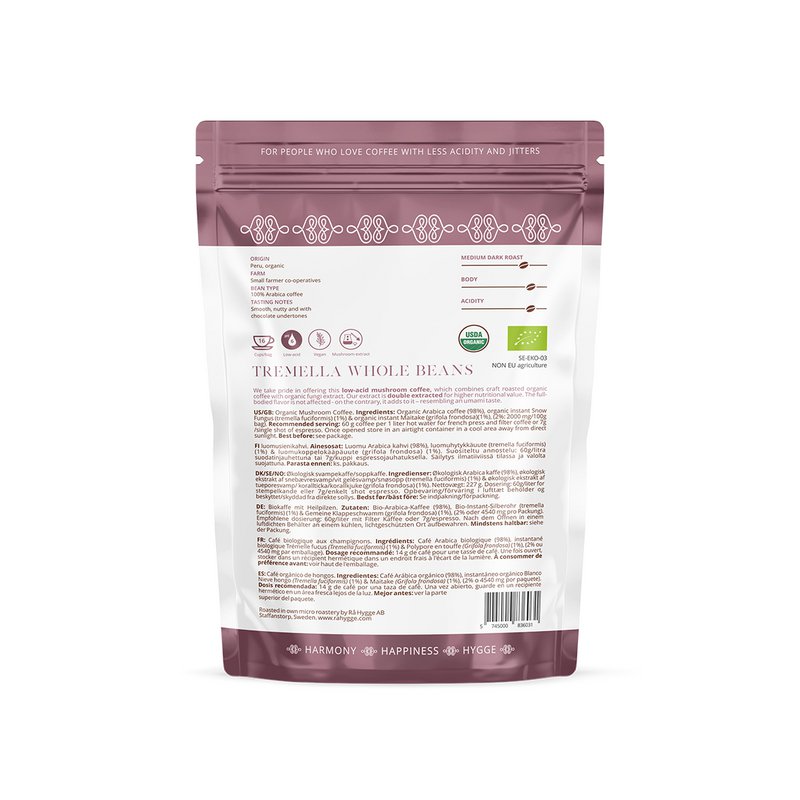 Tremella Low-Acid Mushroom Specialty Coffee, Whole beans 227 g