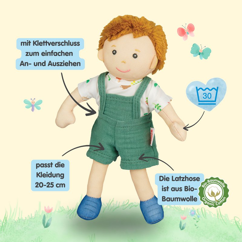 Fabric Doll '' Fred '' con atuendo para poner y despegar, 22 cm