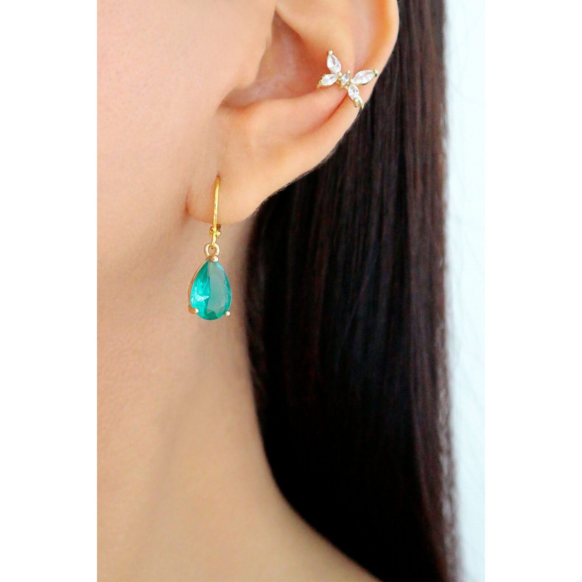 18K Rainbow Teardrop Hoops