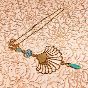 Haarstokje blad bloem parels retro bohemien chic turquoise goud Moederdag cadeau idee - moeder kerstcadeau