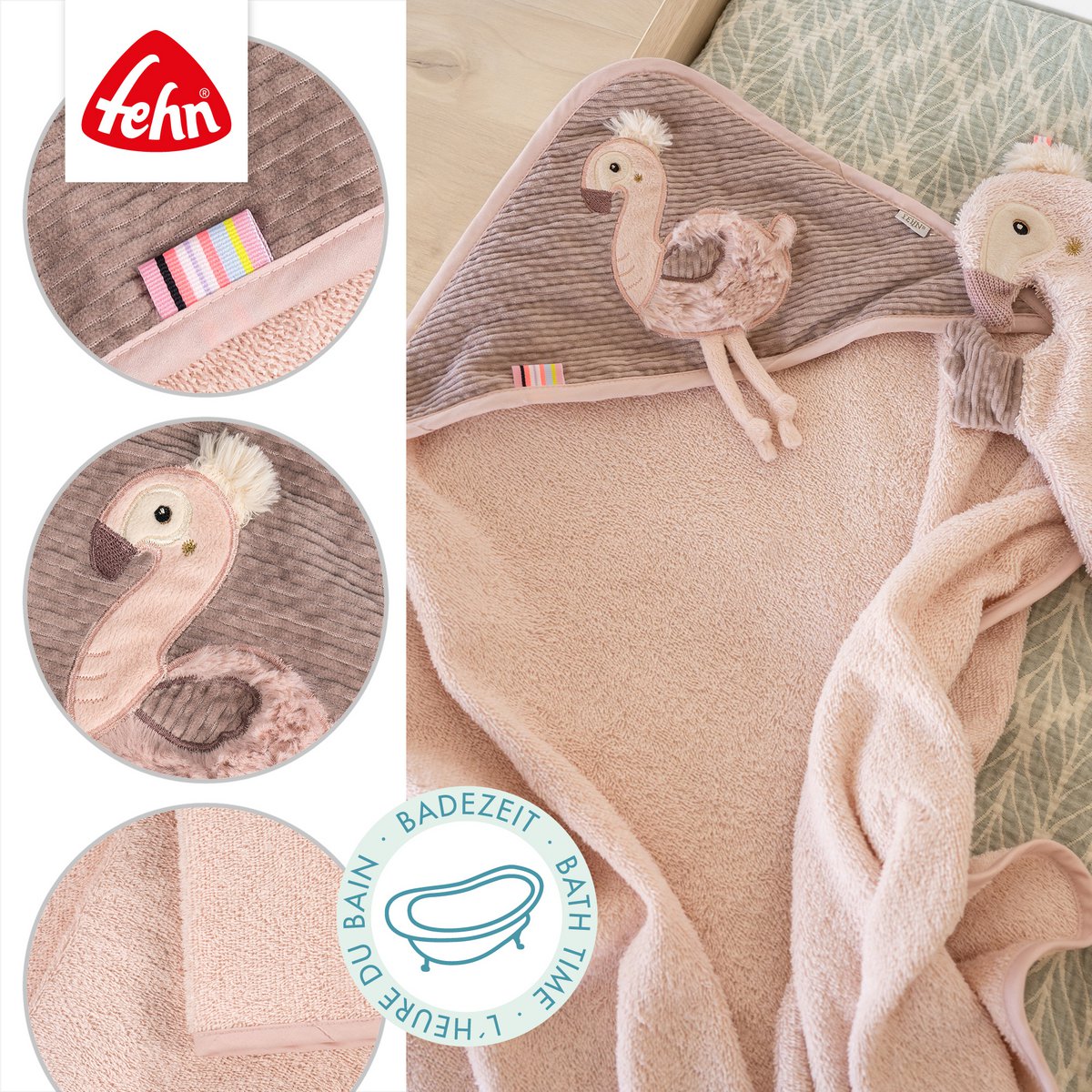 Hooded bath towel flamingo