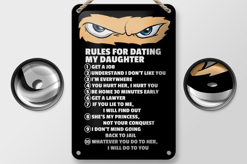 Blechschild Spruch 12x18cm Rules for dating my daughter Ninja Schild
