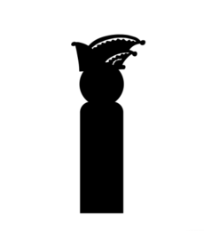 Decorative carnival figure in black silhouette with feathered headdress, representing the Prince Carnival theme.