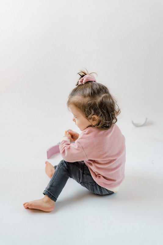 *Bestseller* Sustainable Color-block Baby Sweater | Mauve with Ecru arm | 100% GOTS certified organic cotton
