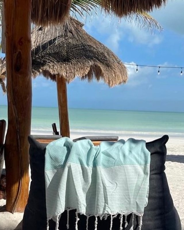 Asciugamano Hammam Fouta Waffle Stripes - Menta - 100x200cm