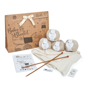 NEEDLE IT® Complete Beginner Knitting Kit with Knitting Needles – DIY Knitting Baby Blanket – Gift Idea (Ecru)