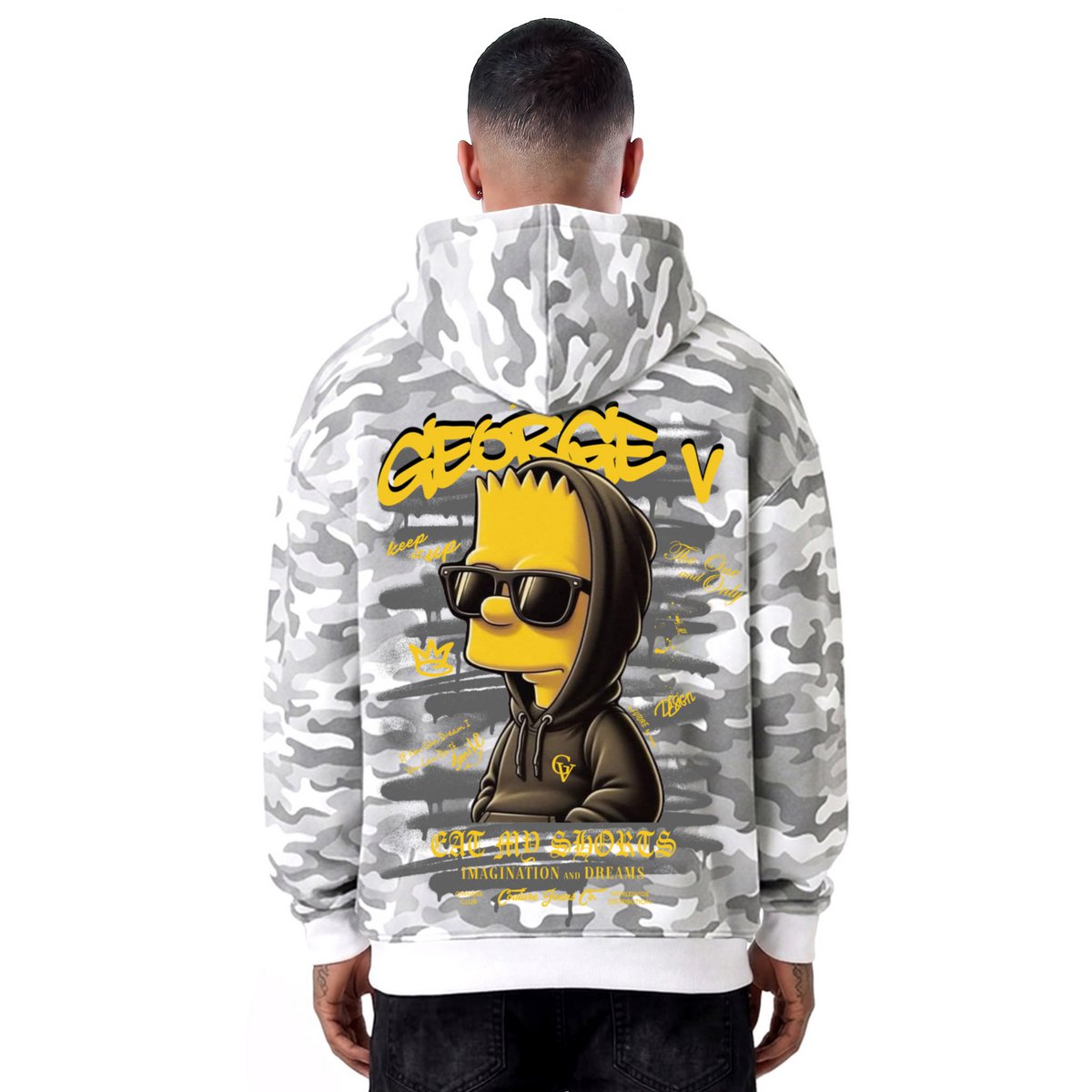 Kapuzenpullover mit Bart-Print Weiß