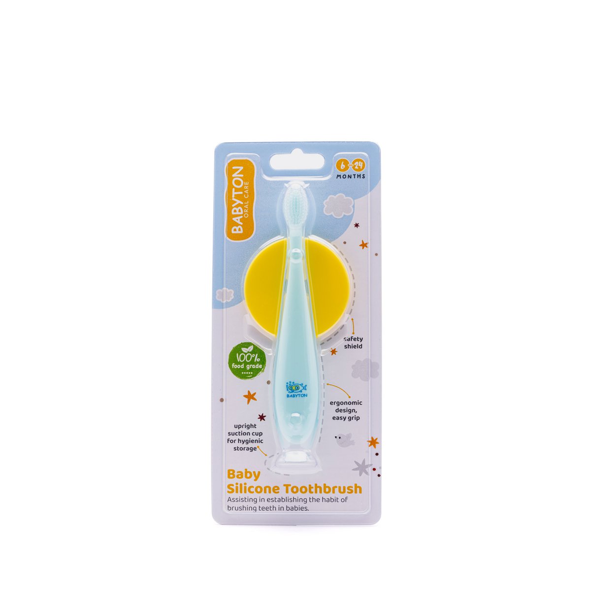 Babyton Silicone toothbrush with safety shield for babies and toddlers