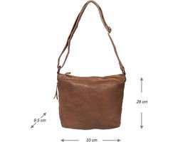 Damer skuldertaske - lysebrunt vintage læder, skuldertaske eller crossbody taske