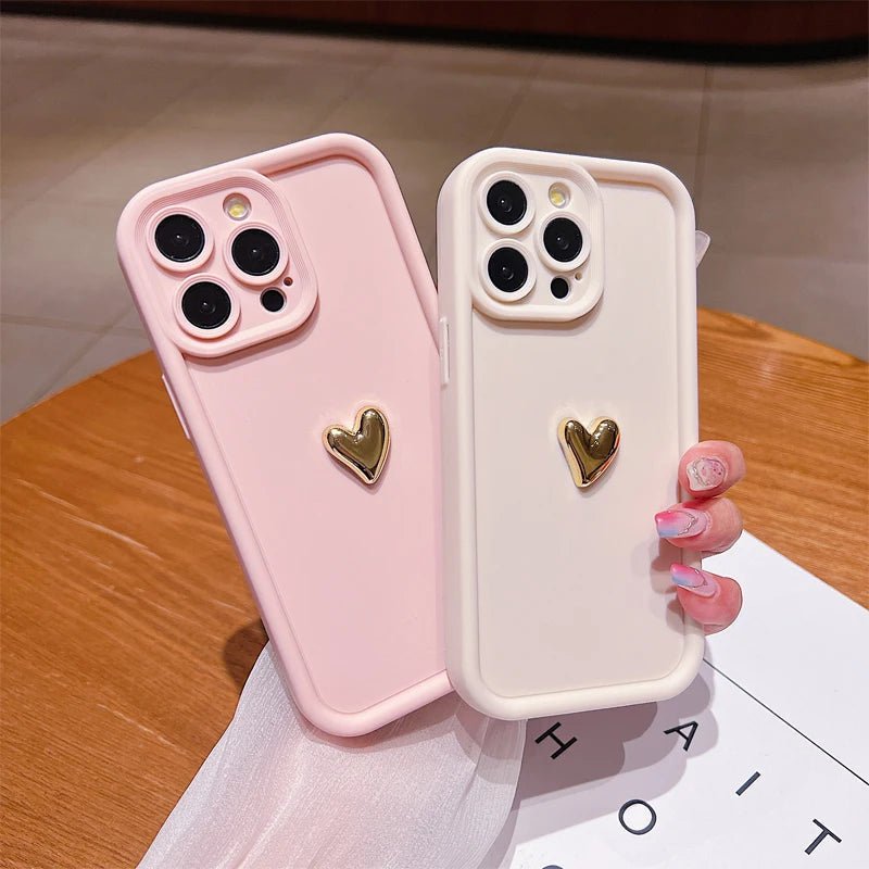 3D złote serce silikonowe miękkie etui na telefon iPhone 15 14 13 12 11 16 17 Pro Max XS XR 7 8 Plus SE odporne na wstrząsy cukierki matowe etui