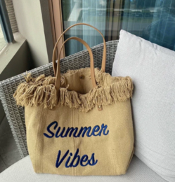 Borsa tote in tela di grande capacità con lettere ricamate, borsa da donna, borsa da spiaggia intrecciata, borsa a tracolla