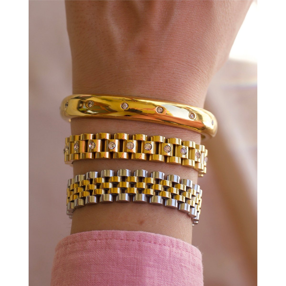 Yura - Woven Gold Silver Watch Chain Bracelet