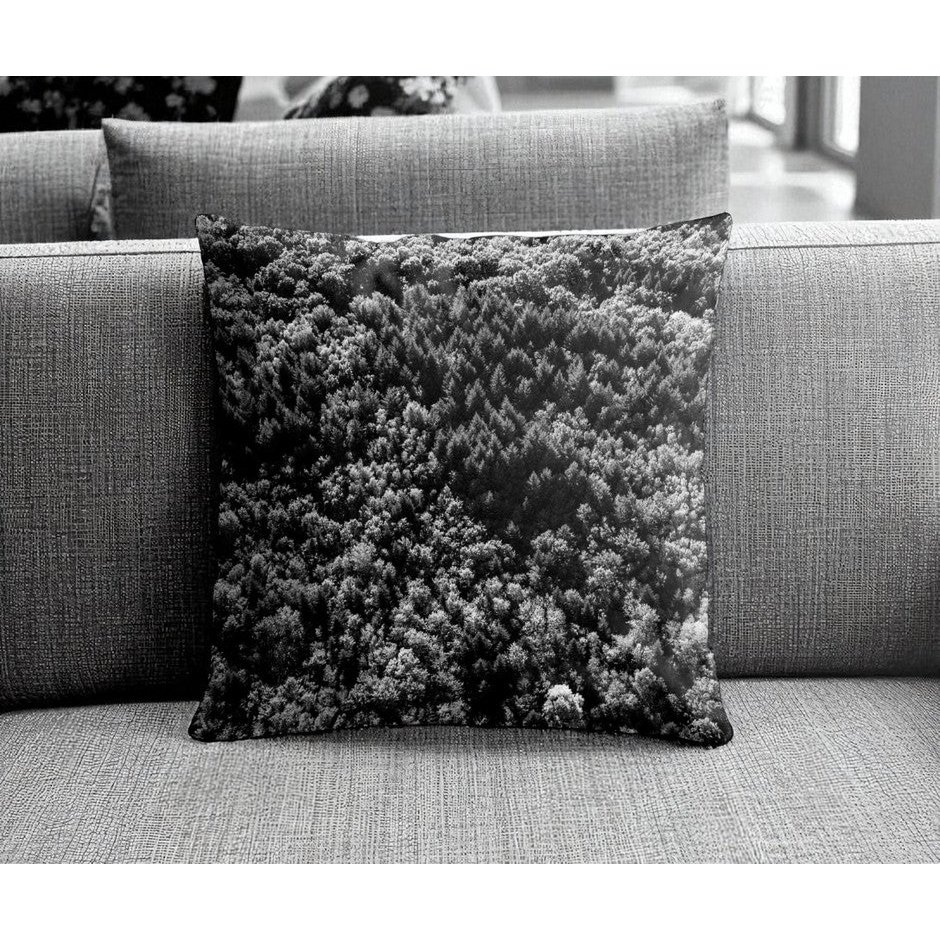 Housse de coussin – Forêt du Chablais Noir & Blanc – KaraDrone