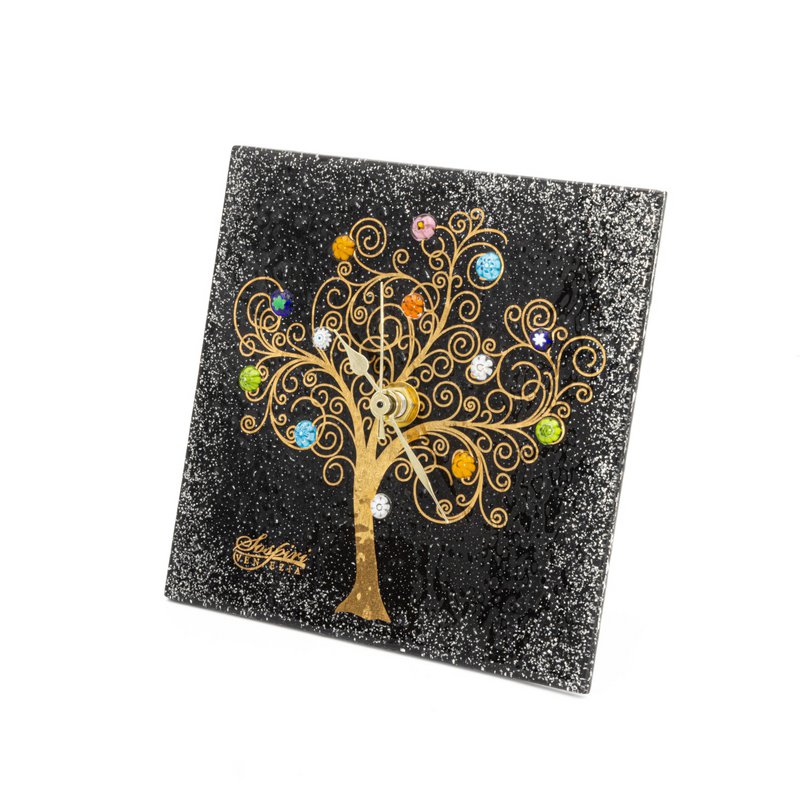 Square wall watch in Murano glass, favor gift idea, golden gold decoration