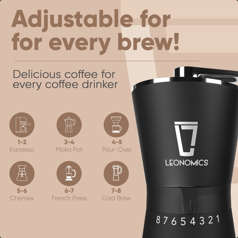 Manual Ceramic Coffee Grinder with 8 Adjustable Grinding Modes