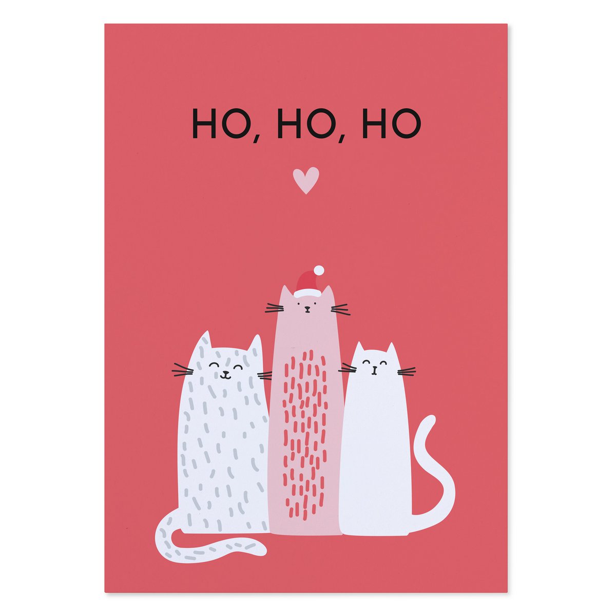 lustige Weihnachtskarte „Ho, ho, ho“ Postkarte mit Katze