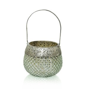 Glass Candle Holder Decorated with Metal, 19 x 19 x 15 cm – Art Glass