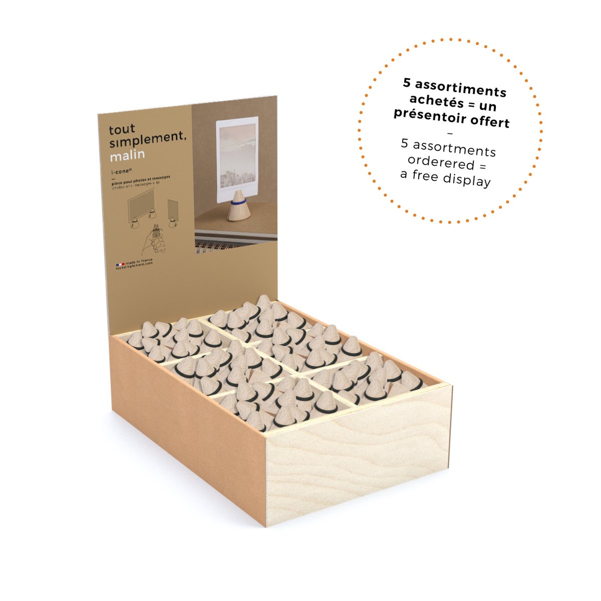Assortimento di 24 clip per foto e appunti in legno "I-cone" - nero
