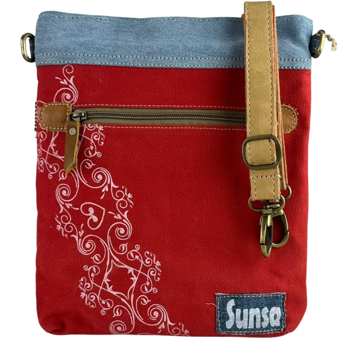 Sunsa dames schoudertas. Schoudertas gemaakt van upcycled jeans en canvas. Handtas vintage retro-stijl. Crossbodytas voor dames.