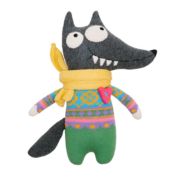 Peluche calcetín animal Lobo Midi verde/gris