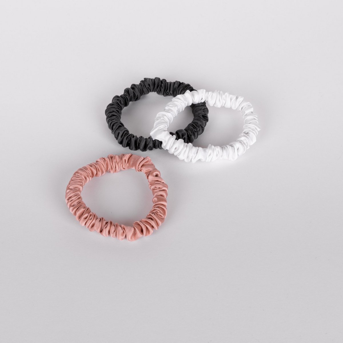SCRUNCHIES - WHITE, CHARCOAL & ROSEGOLD