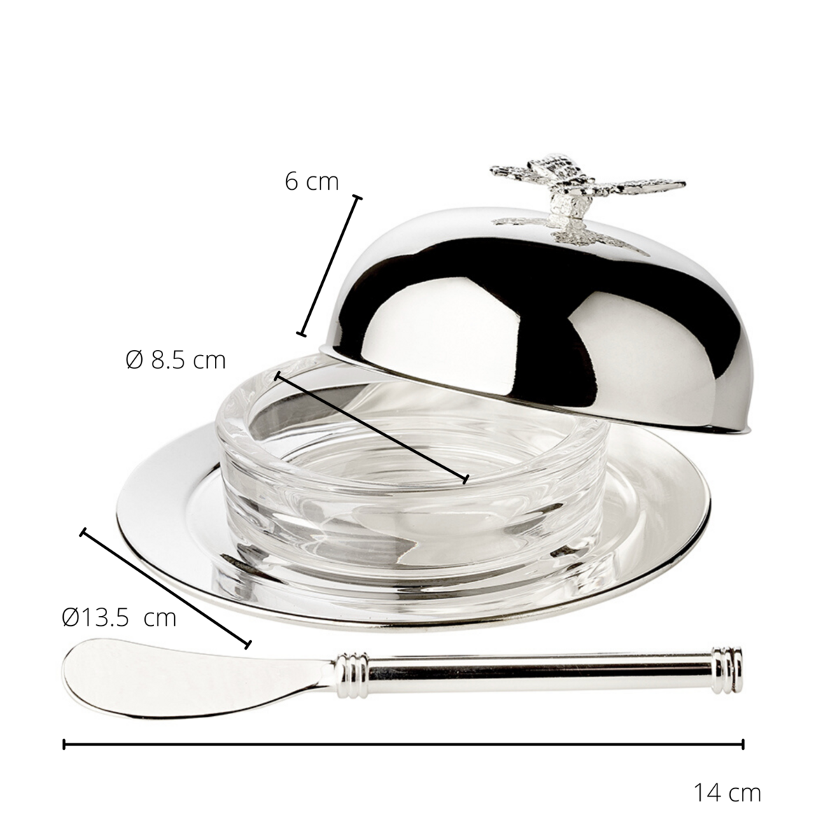 EDZARD EDZARD Butter bell Butterfly, with glass bowl and lid, elegantly silver-plated, ø 14 cm, with Butterme