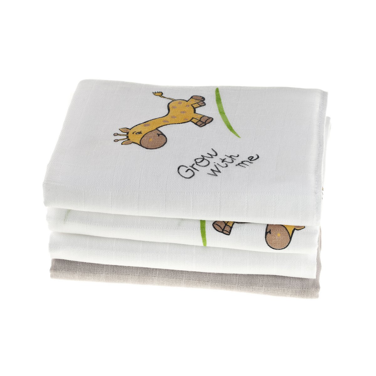 Makian Hydrofiele Luiers 80x80cm-Set van 4 stuks-Oeko-Tex getest-100% Katoen-wit/taupe/giraffe
