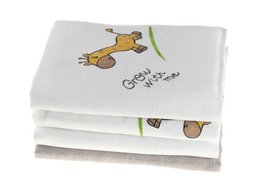 Couches Hydrophiles Makian 80x80cm - Lot de 4 pièces - Testé Oeko-Tex - 100% Coton - Blanc/taupe/girafe