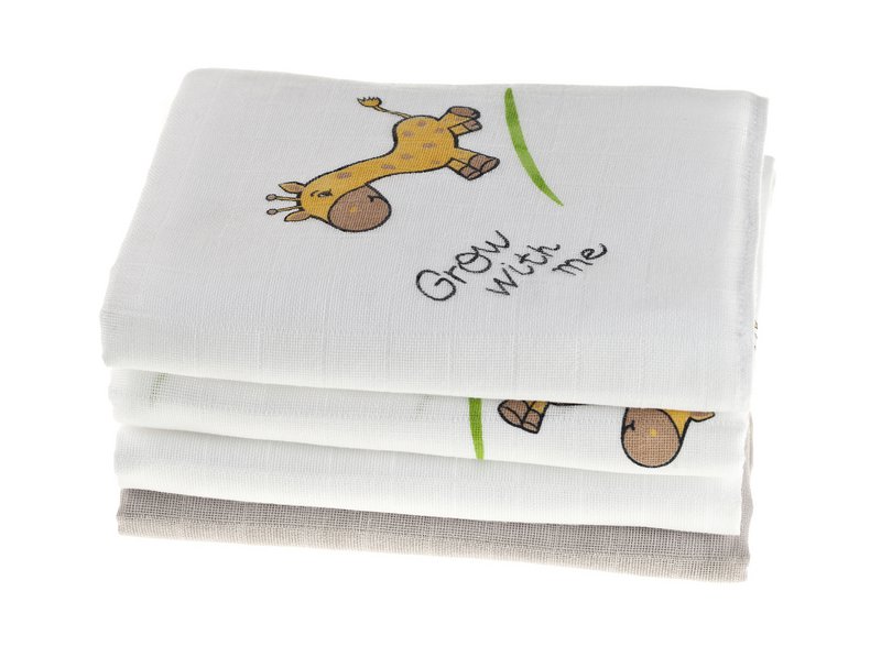 Couches Hydrophiles Makian 80x80cm - Lot de 4 pièces - Testé Oeko-Tex - 100% Coton - Blanc/taupe/girafe