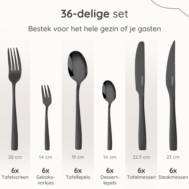 Besteckset Essential - 6 Personen / Schwarzer 18.0 Edelstahl