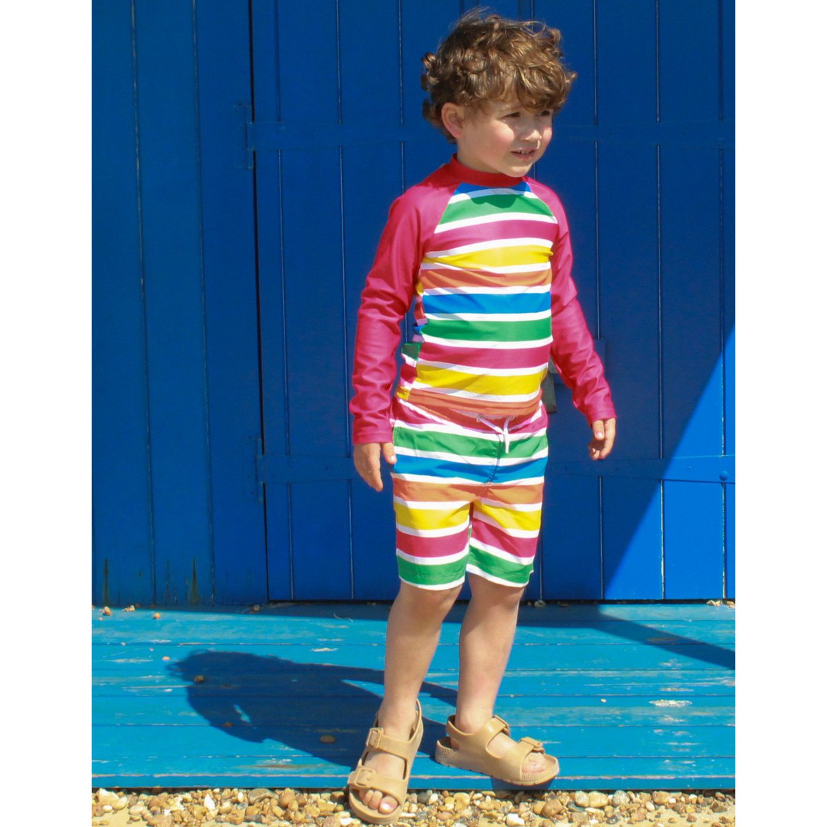 Kinder Schwimmshorts mit Happy Streifen, UV-Schutz UPF 50+