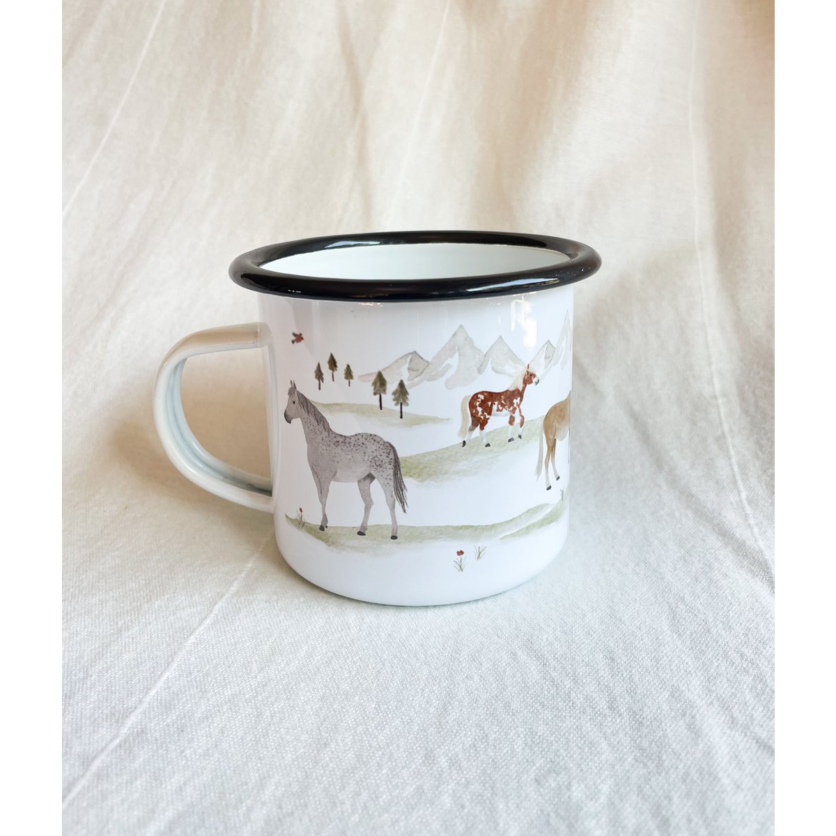 Emaille Tasse Pferde | Becher | Kinderbecher | Pferd | Pony | Reiten | Reiterin | Aquarell | Wasserfarbe || HERZ & PAPIER